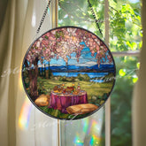 Picnic Landscape Stained Glass Suncatcher: Spring Cottage Decor